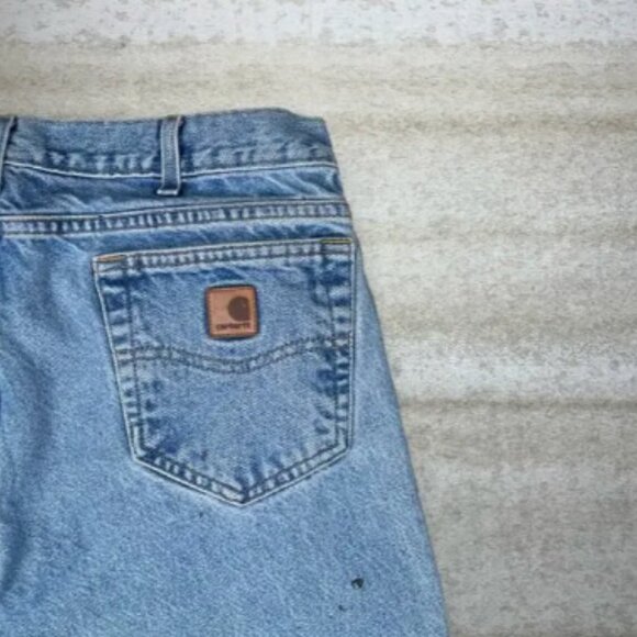 Carhartt Jeans Regular Straight Leg Fit Light Wash Leather Logo - Picture 3 of 6